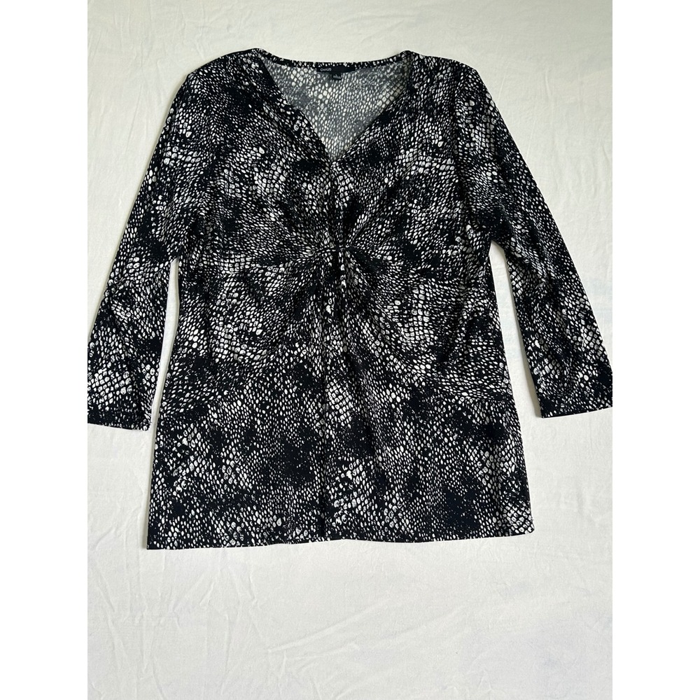 Chaus Womens Black White Snakeskin Print Twist Front V-Neck Blouse Top Large